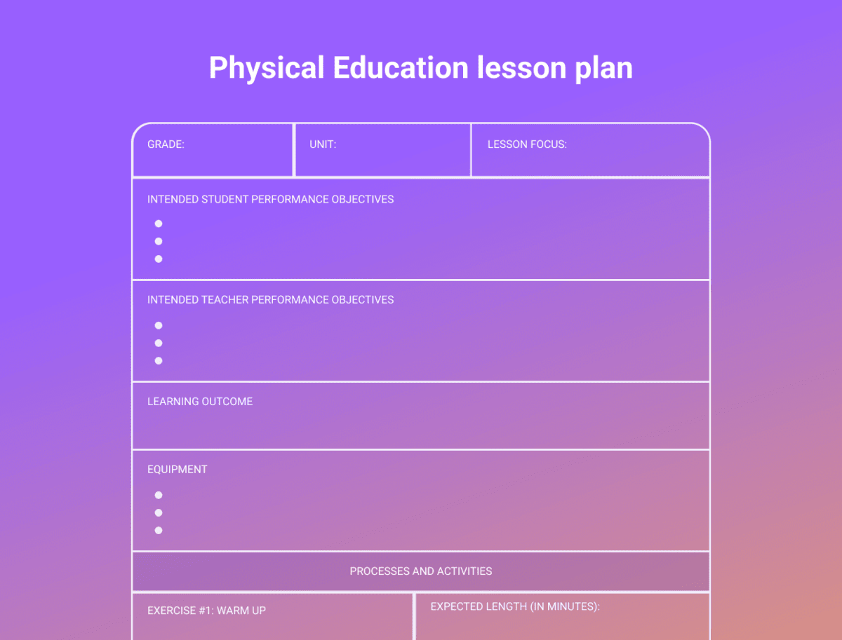 An example of a Physical Education lesson plan template 