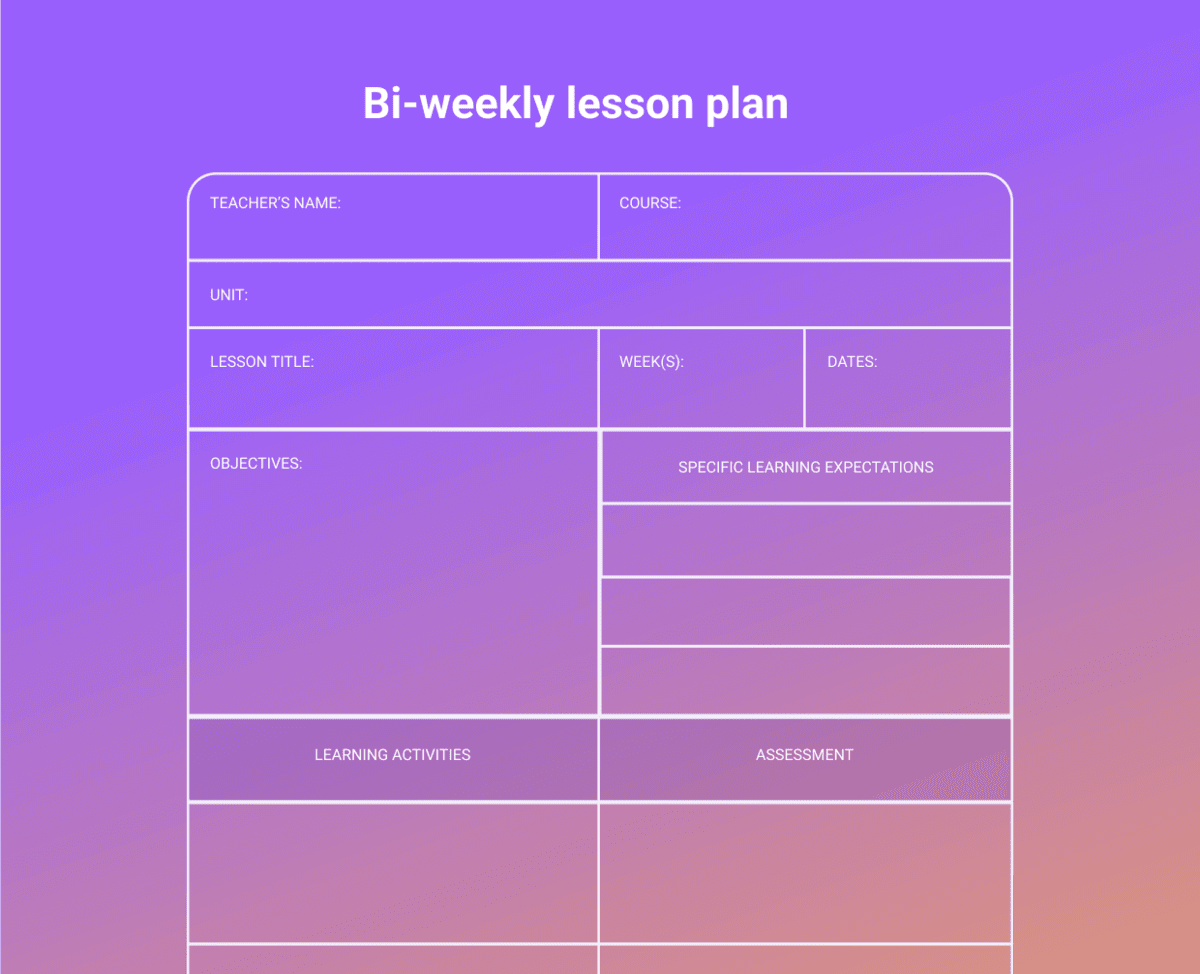 An example of a bi-weekly lesson plan template
