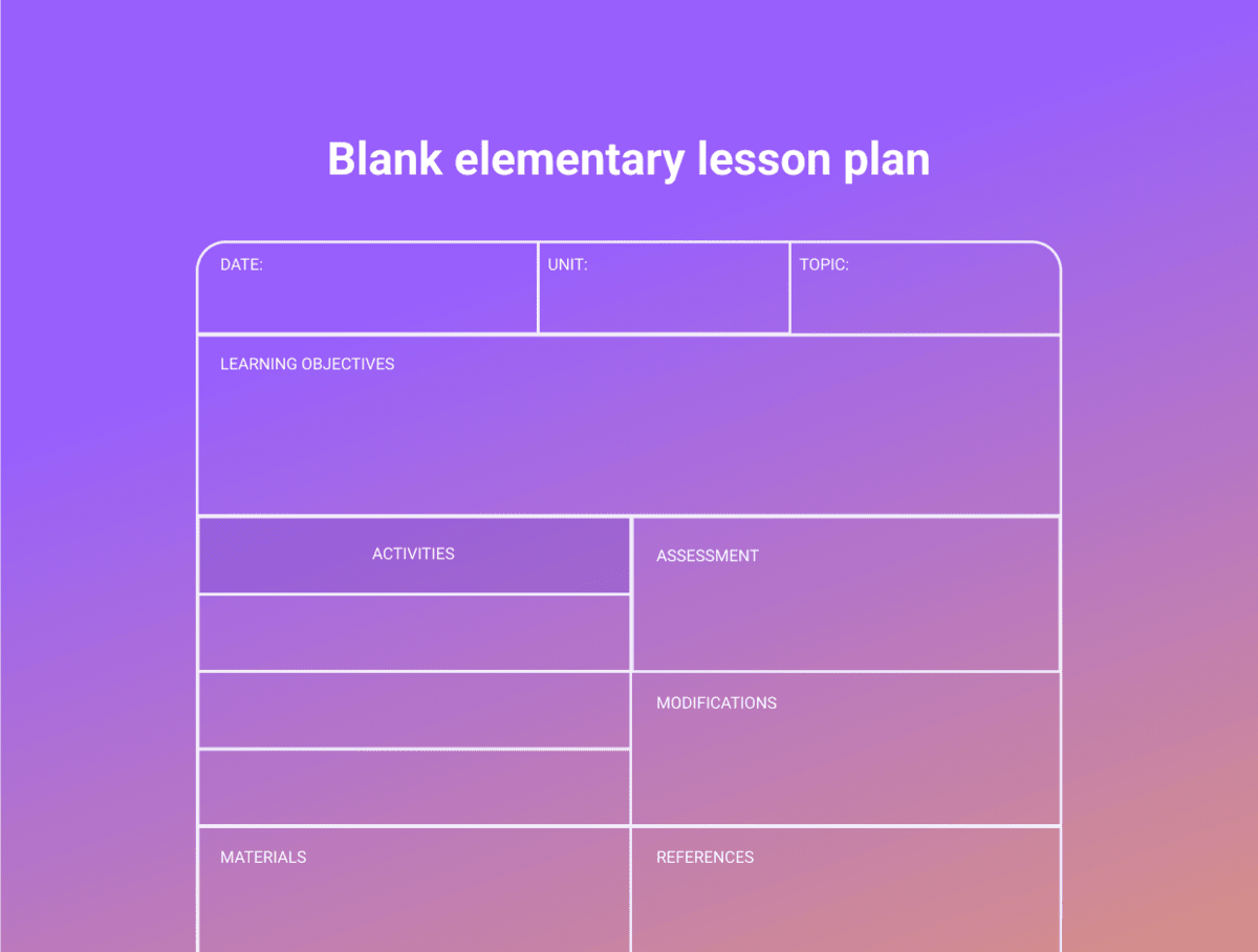An example of a blank elementary lesson plan template