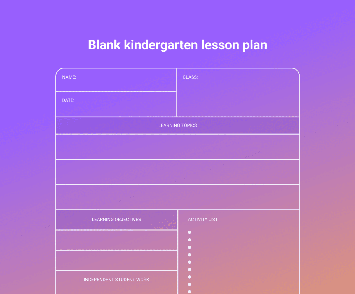 An example of a blank kindergarten lesson plan template 