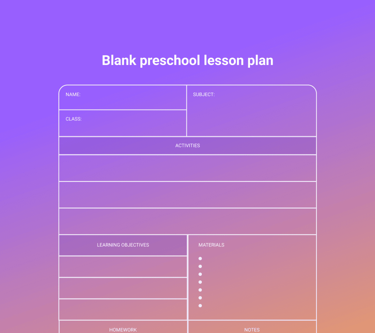An example of a blank preschool lesson plan template