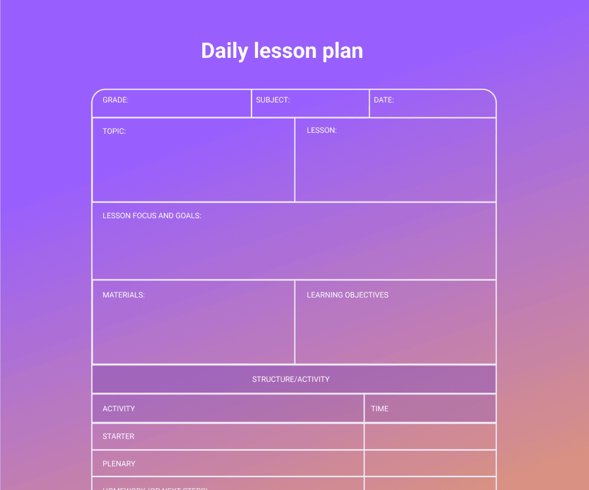 An example of a daily lesson plan template