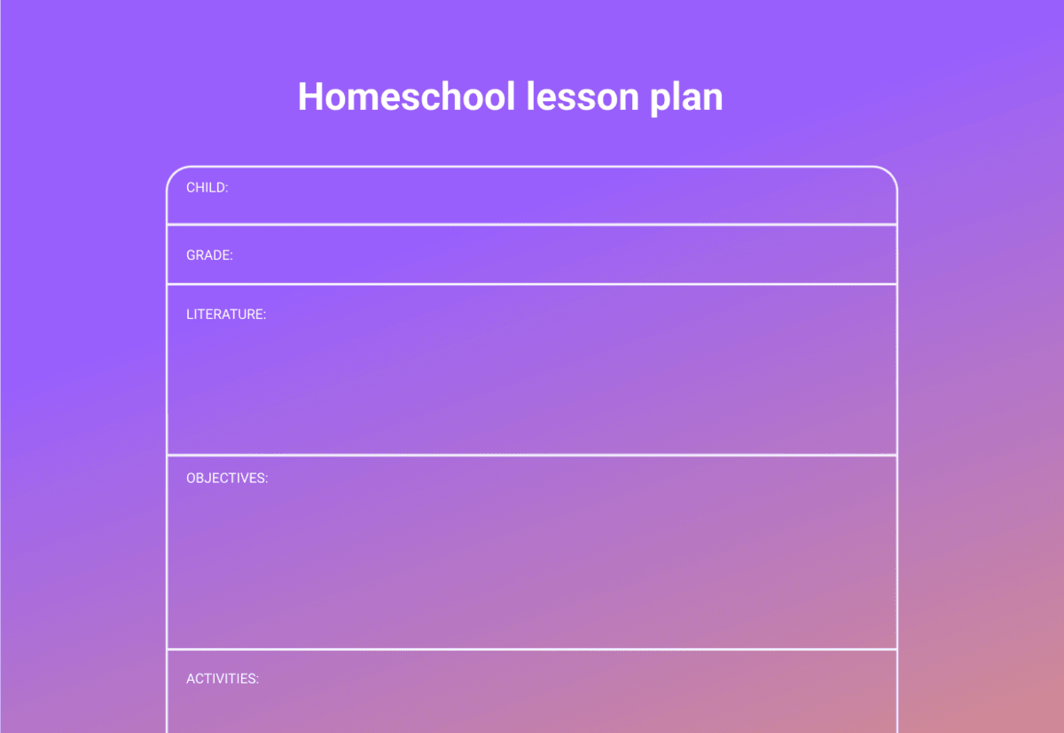 An example of a homeschool lesson plan template
