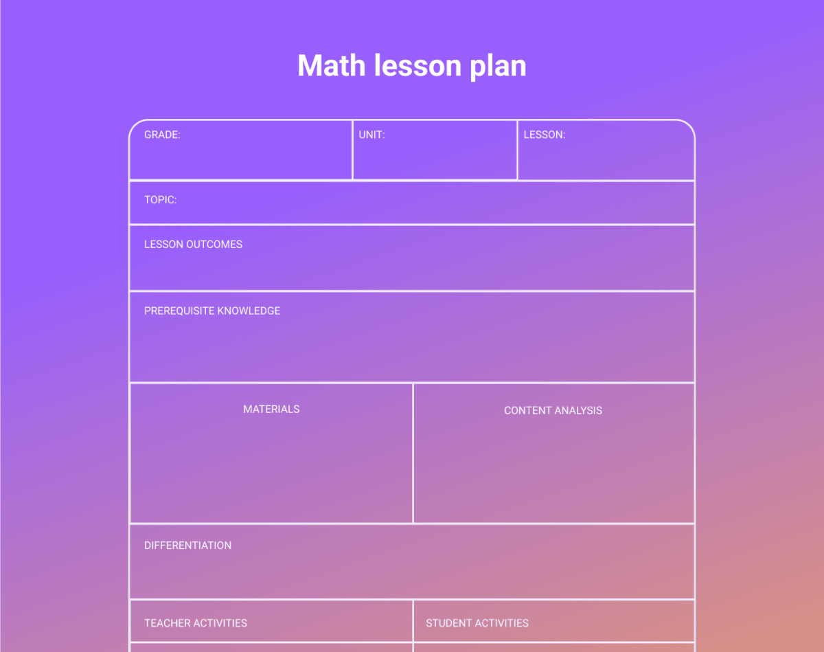 An example of a math lesson plan template