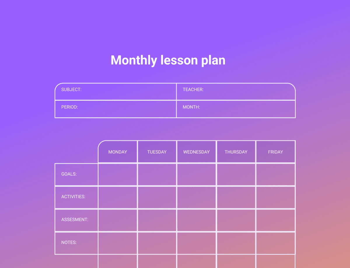An example of a monthly lesson plan template