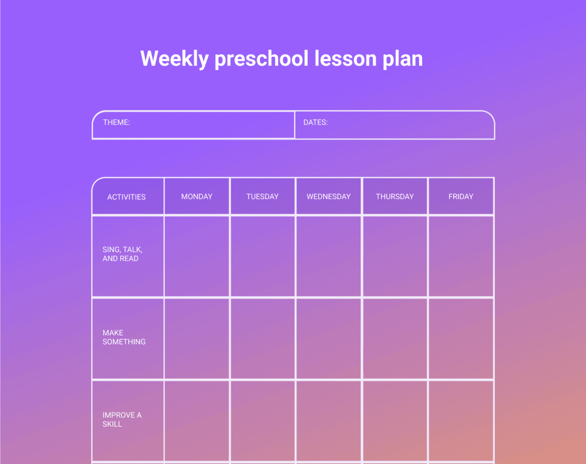 An example of a preschool lesson plan template