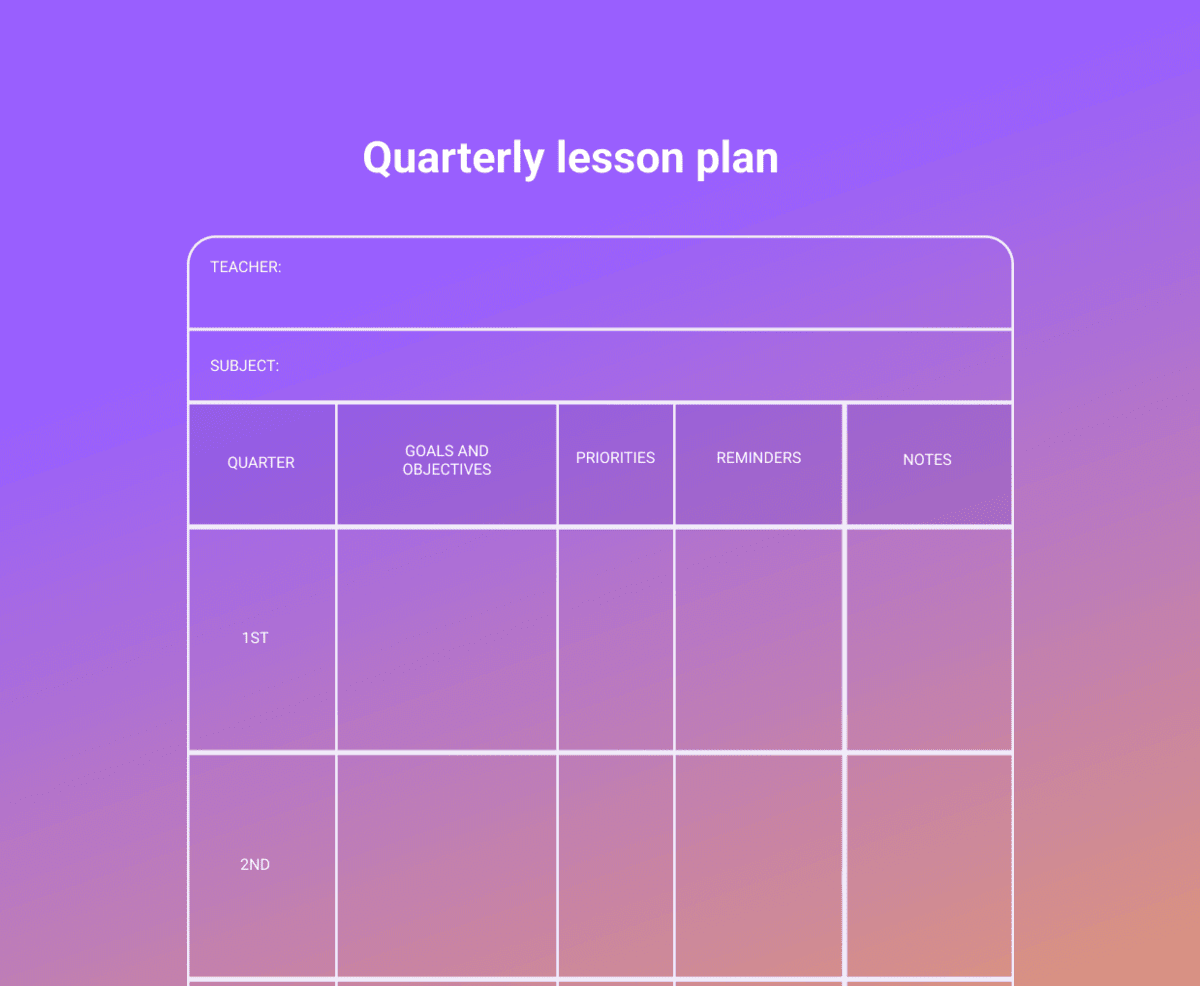 An example of a quarterly lesson plan template