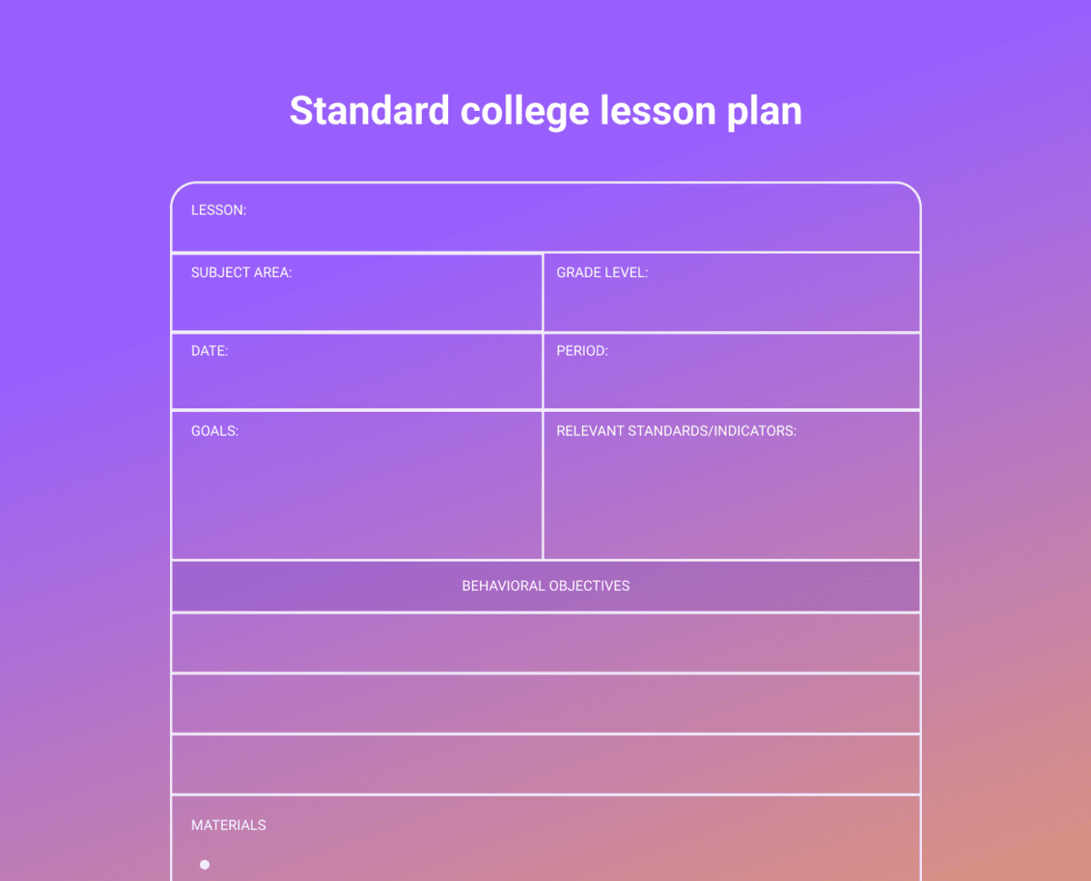 An example of a standard college lesson plan template