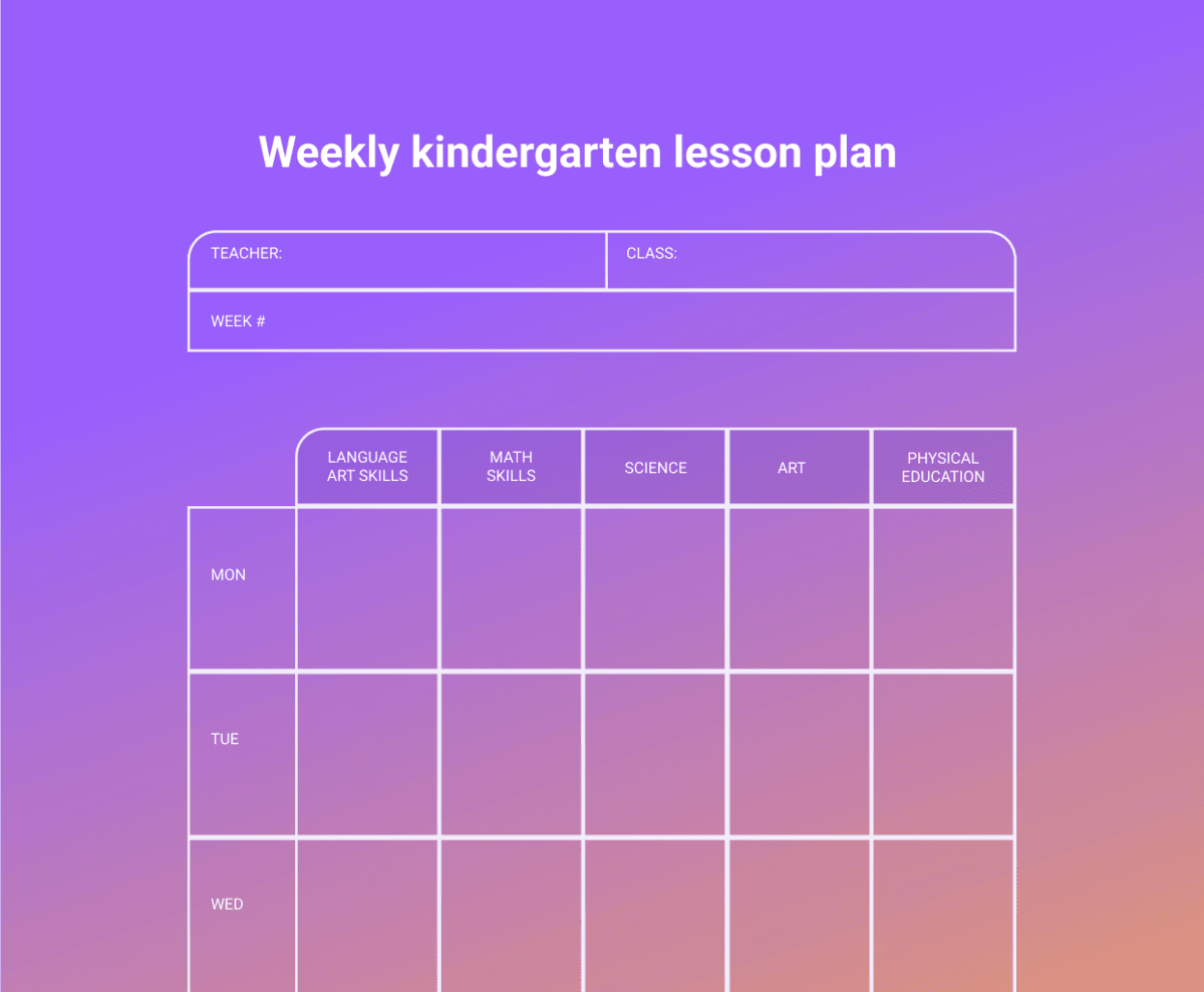 An example of a weekly kindergarten lesson plan template