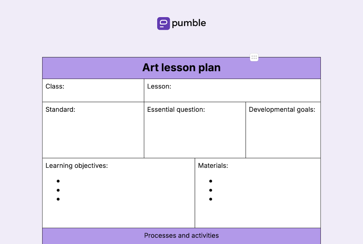 Art lesson plan template