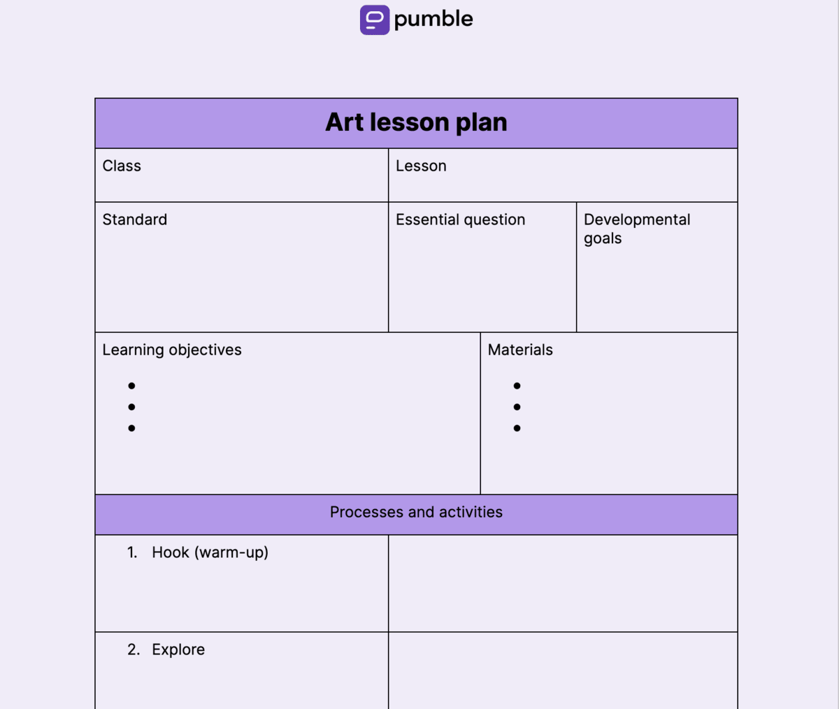 Art lesson plan template
