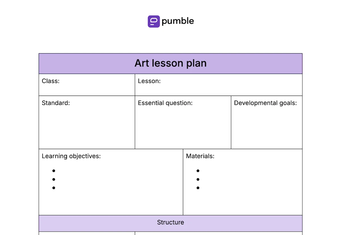 Art lesson plan template