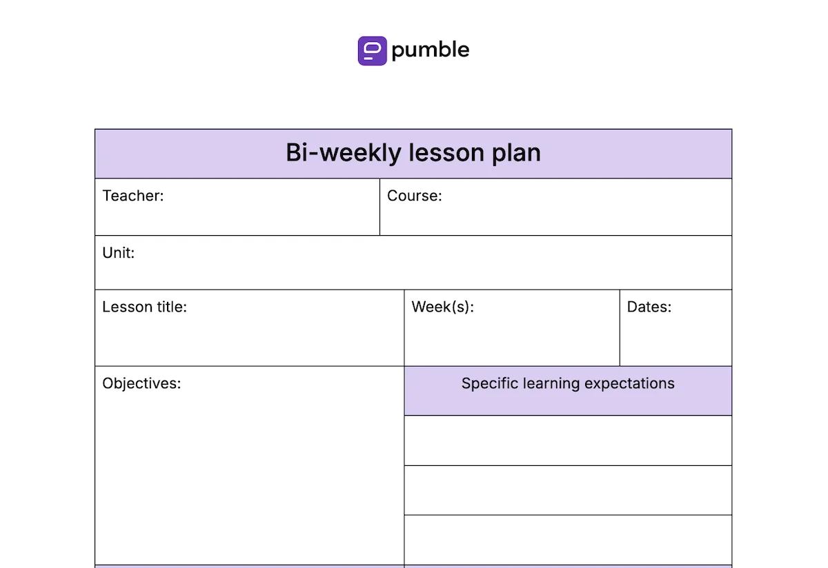 Bi-weekly lesson plan template