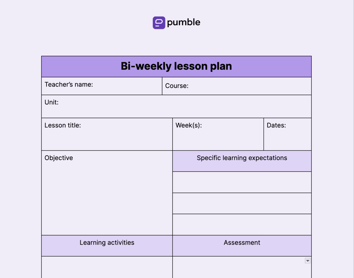 Bi-weekly lesson plan template