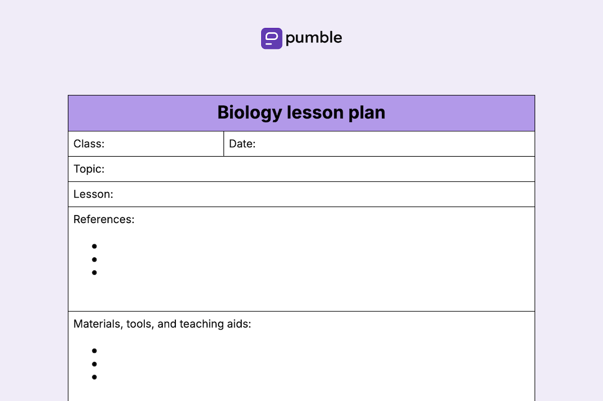 Biology lesson plan template