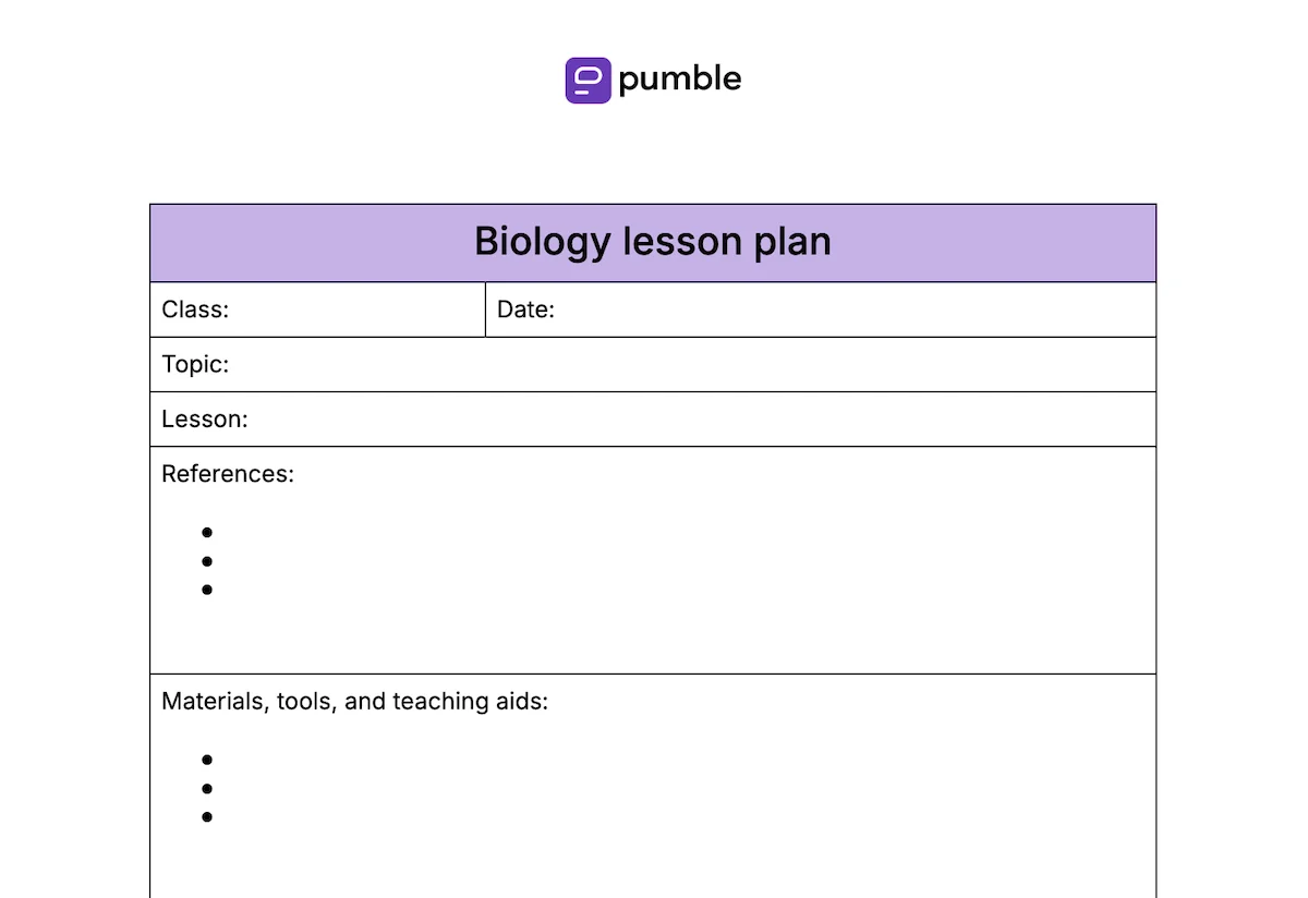 Biology lesson plan template