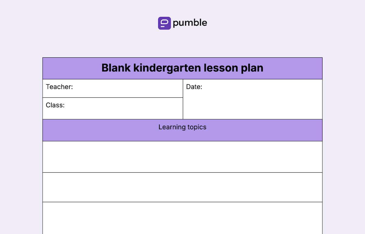 Blank kindergarten lesson plan template
