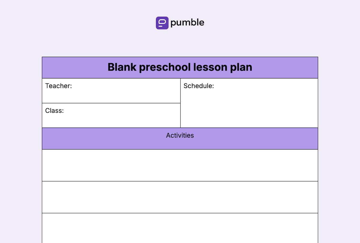 Blank preschool lesson plan template