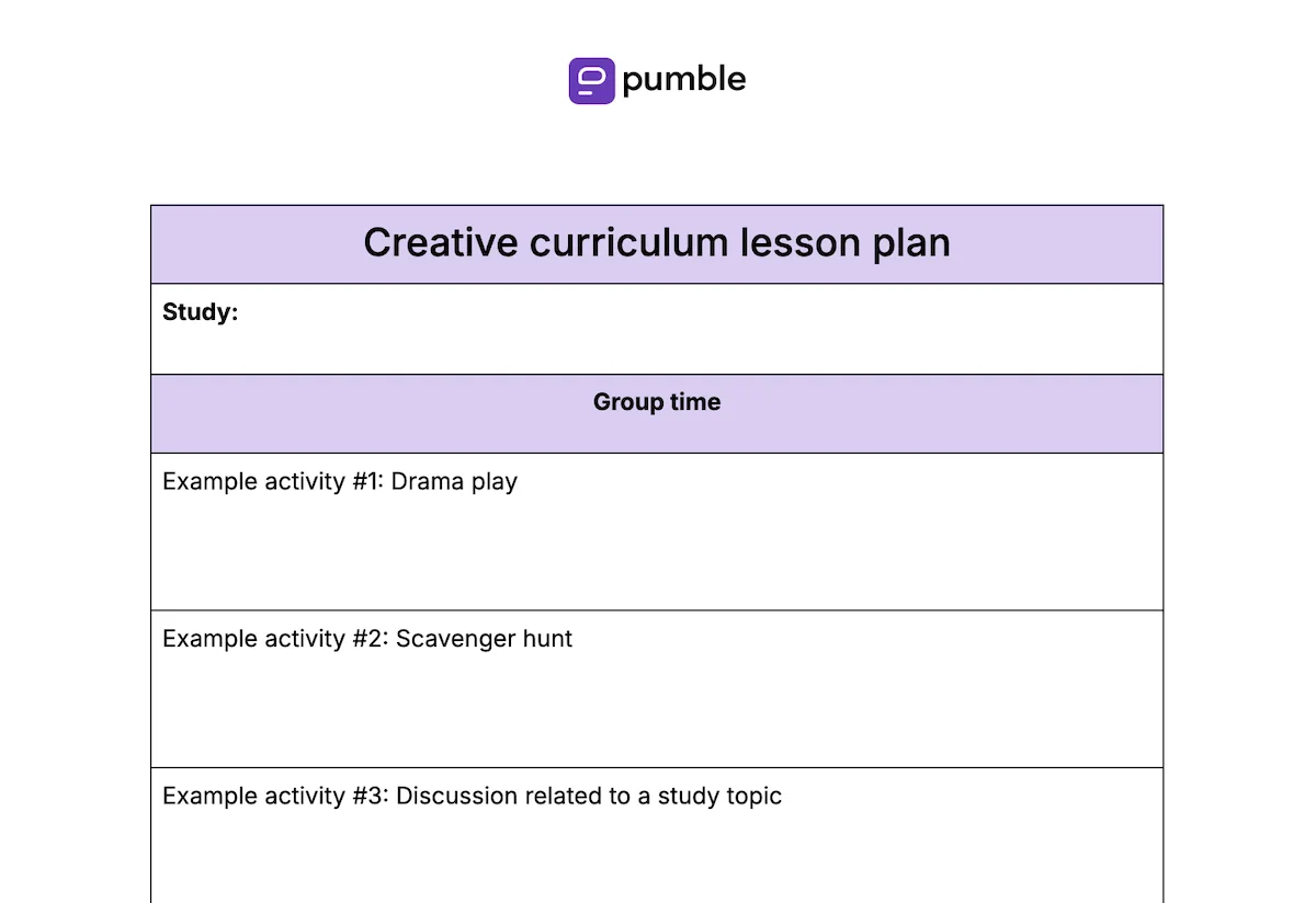 Creative curriculum lesson plan template