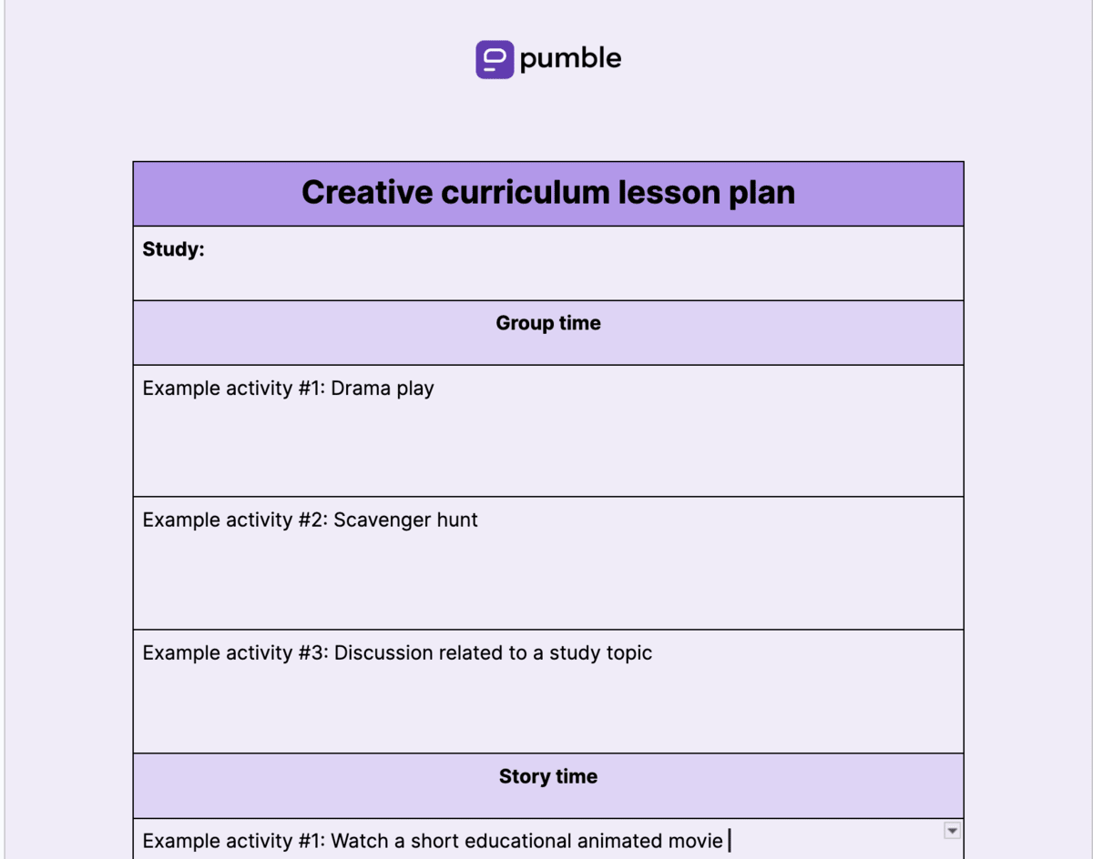 Creative curriculum lesson plan