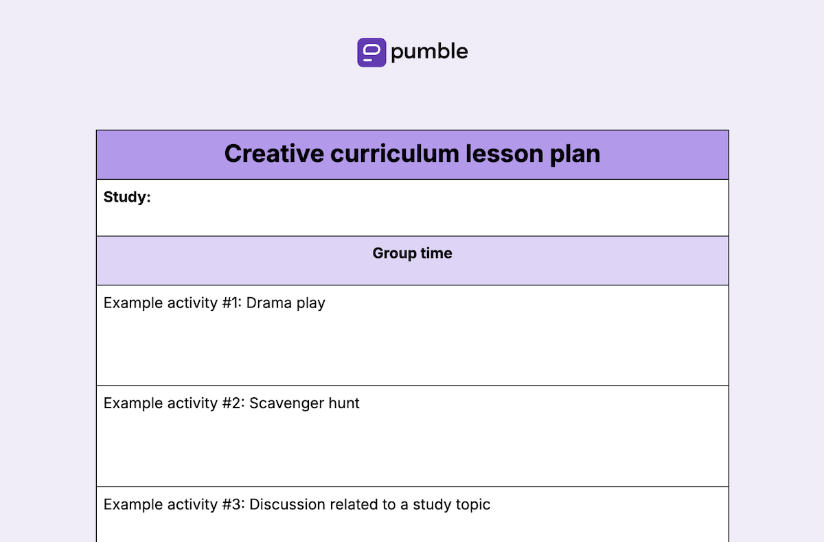 Creative curriculumlesson plan template