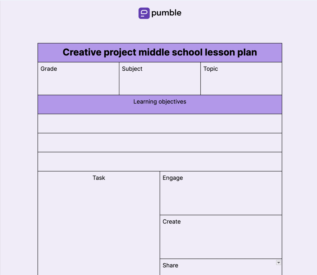 Creative project middle school lesson plan template