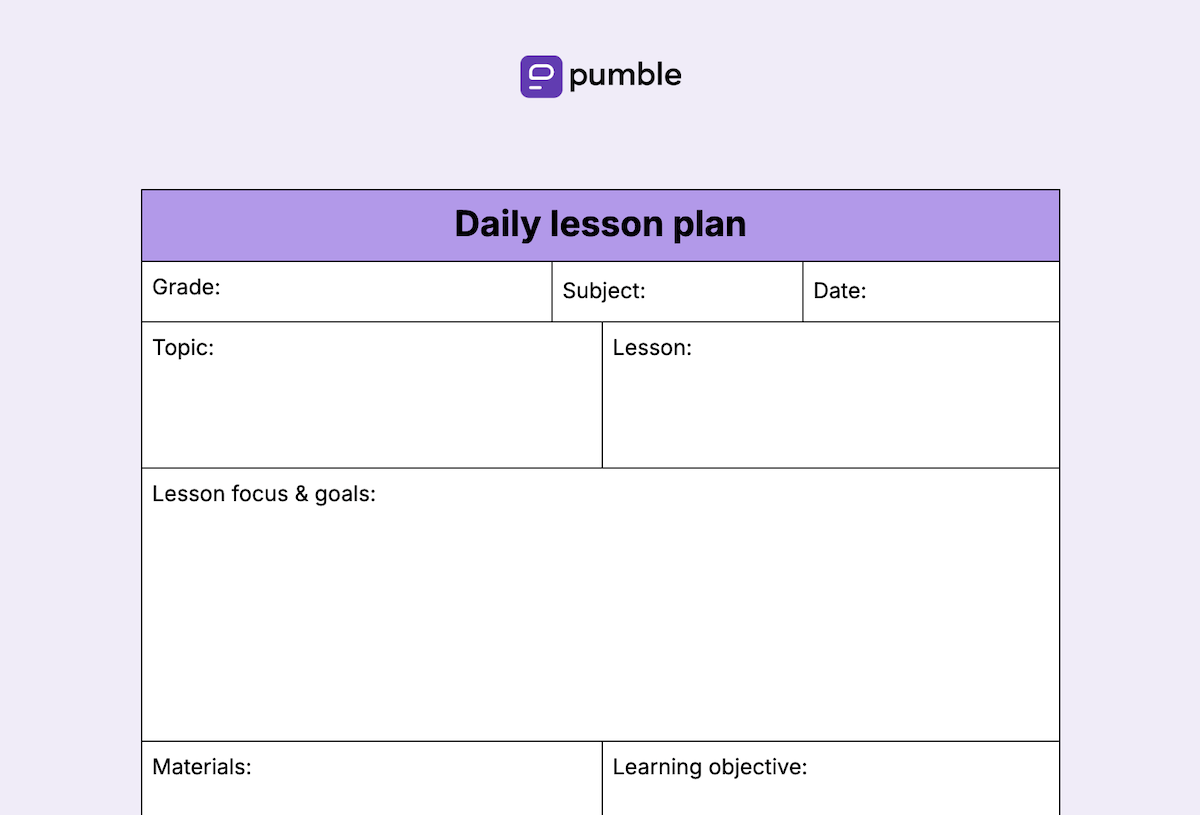 Daily lesson plan template