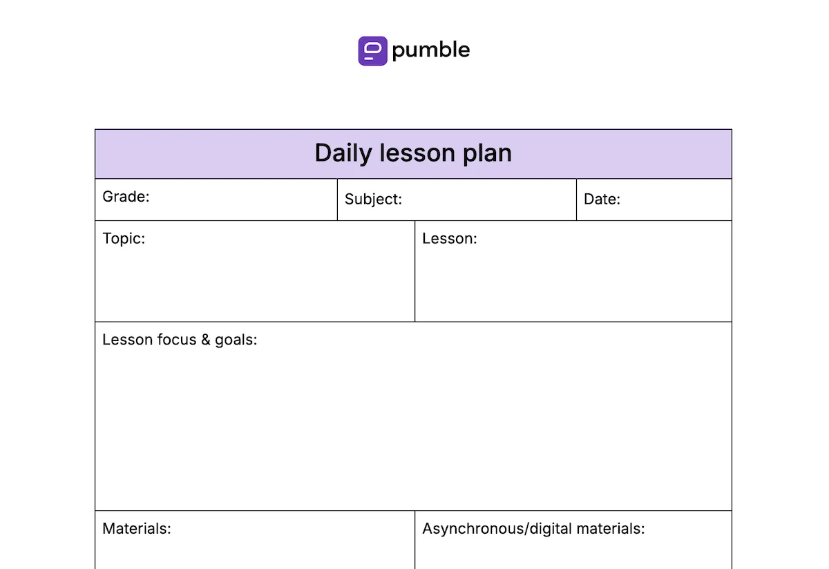 Daily lesson plan template