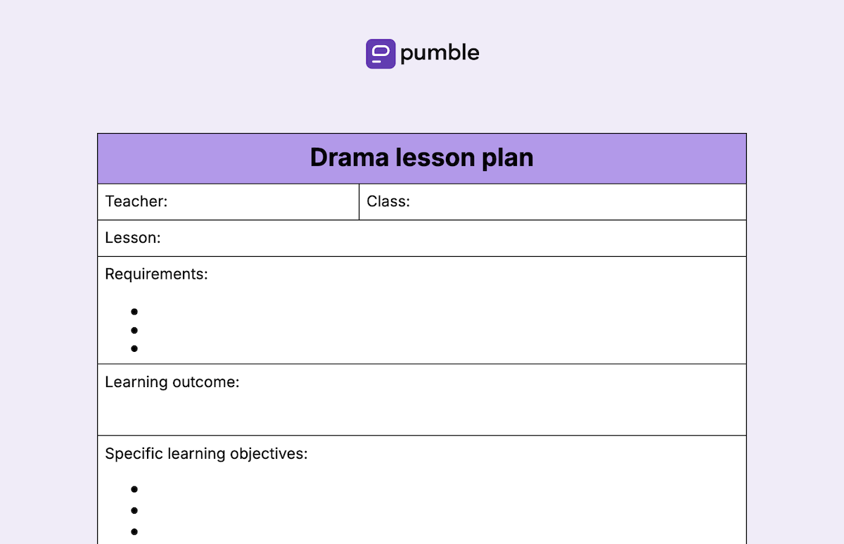 Drama lesson plan template