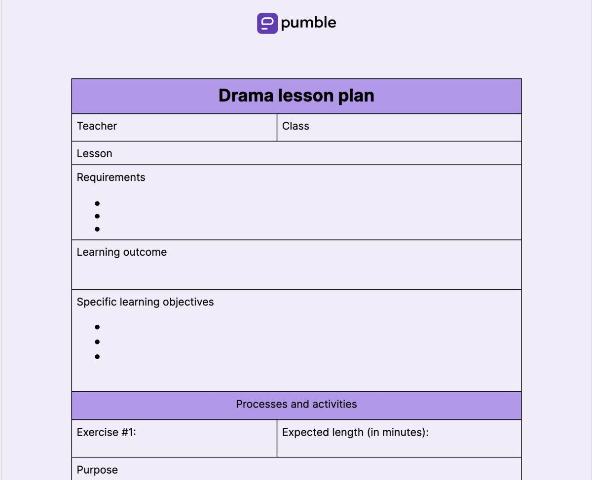 Drama lesson plan template