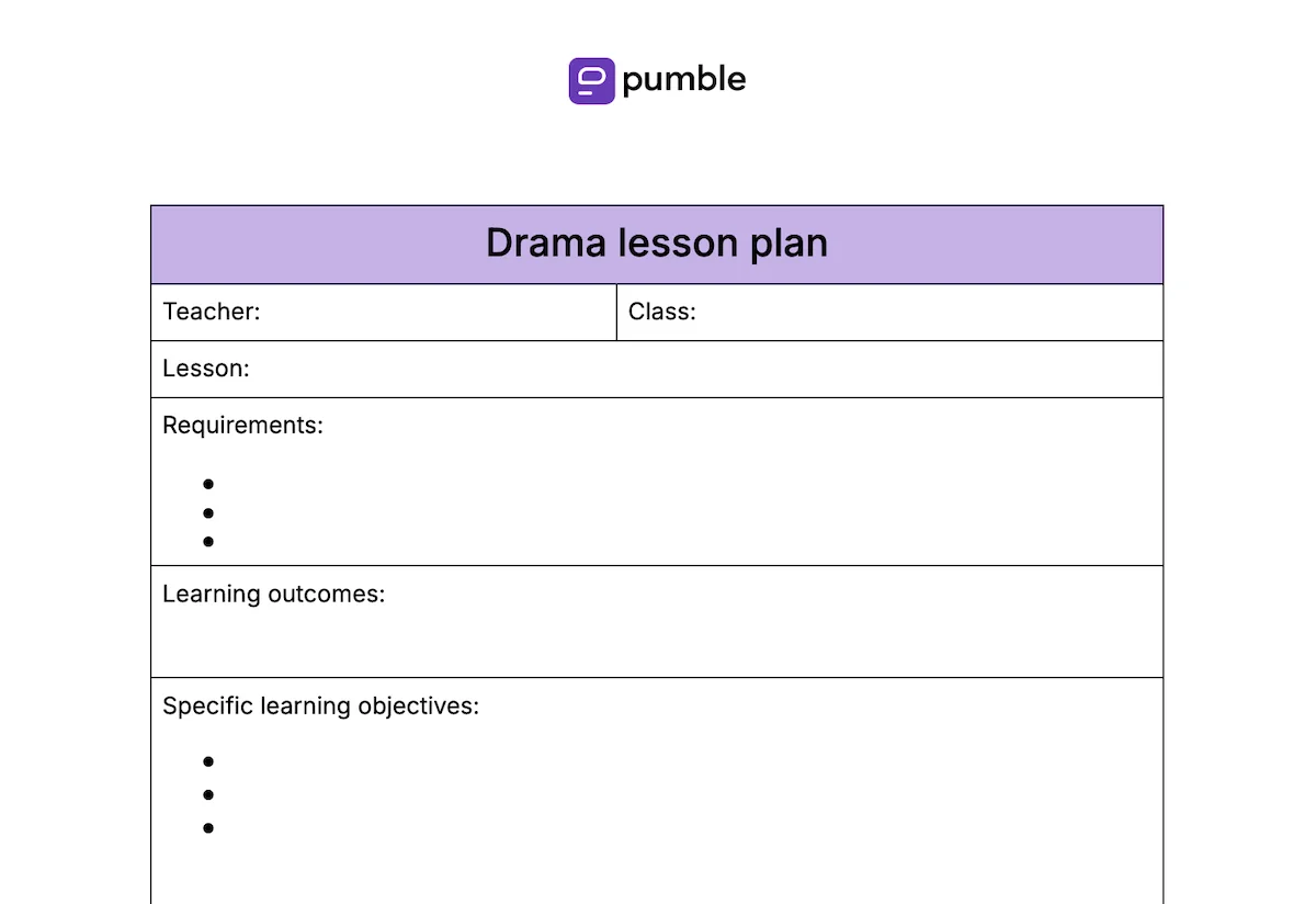 Drama lesson plan template