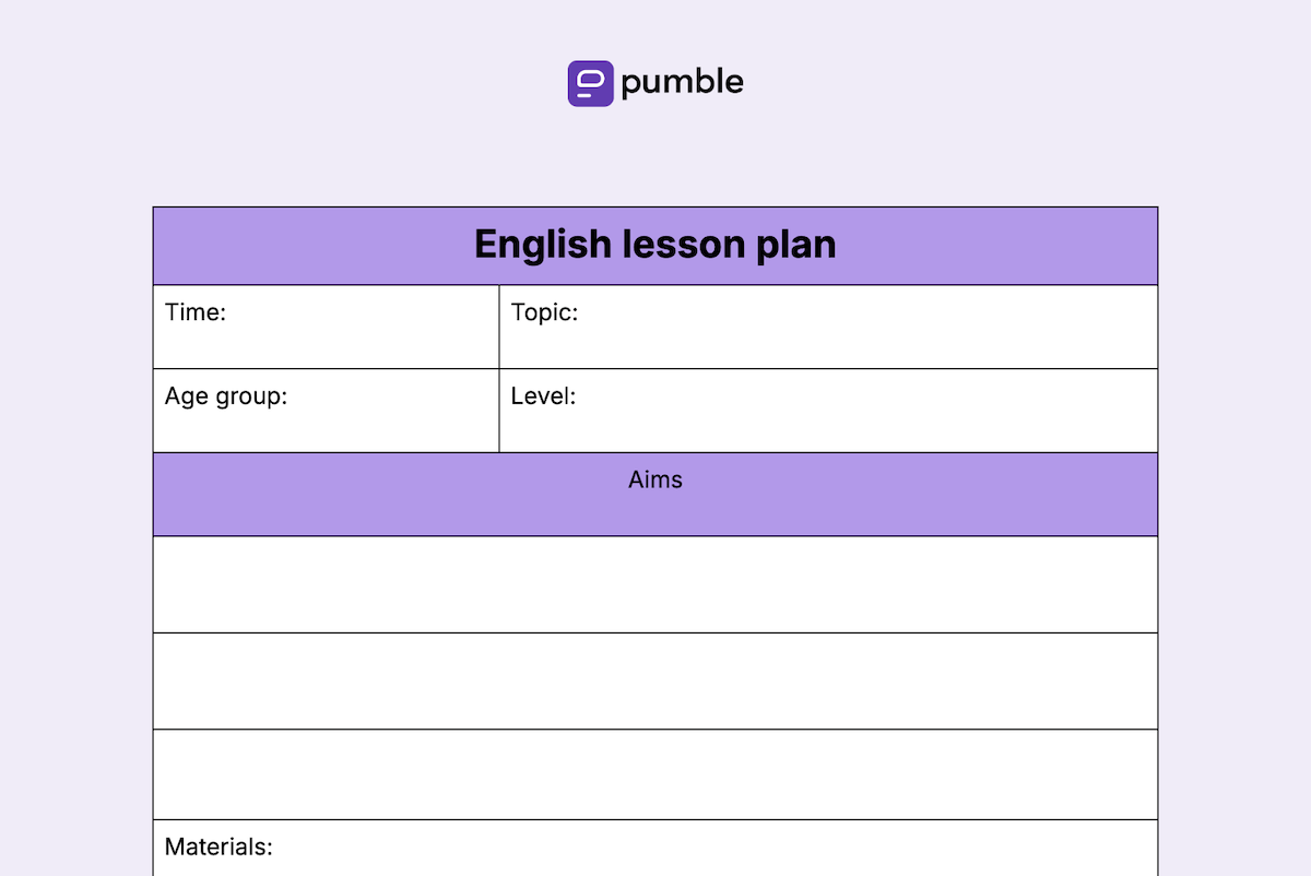 English lesson plan template