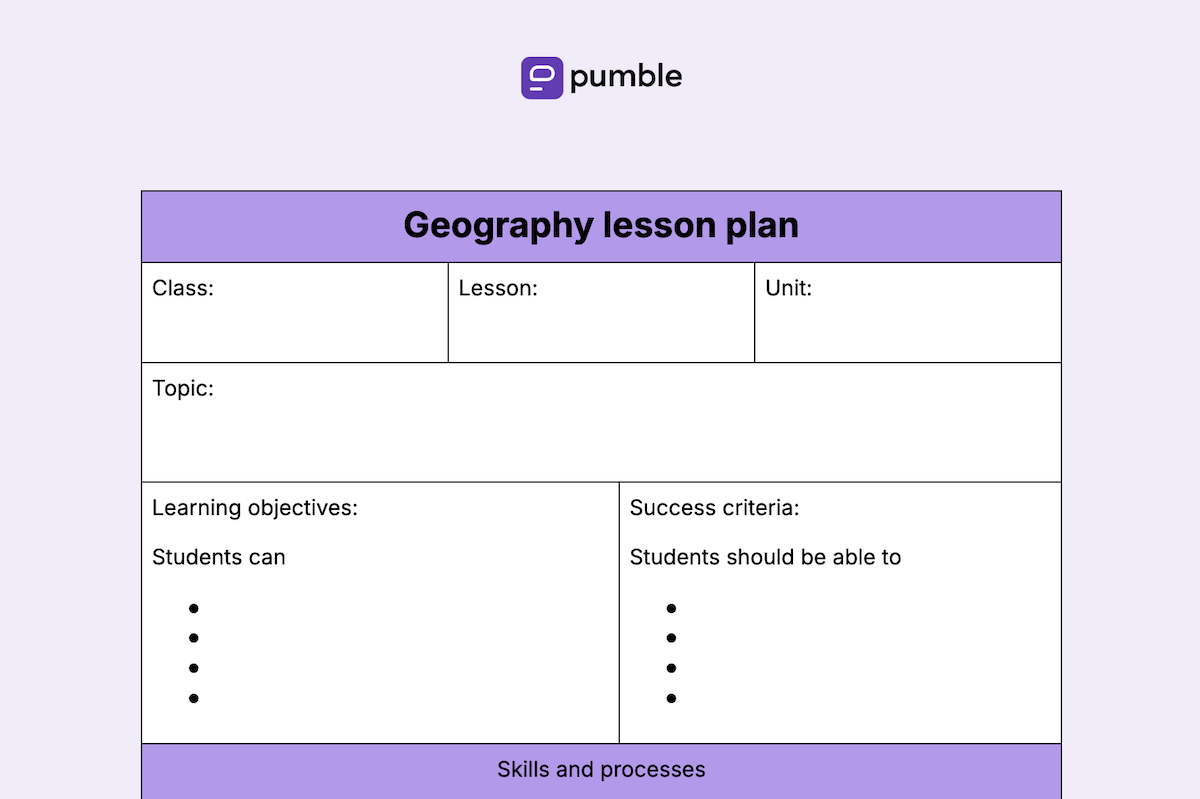 Geography lesson plan template