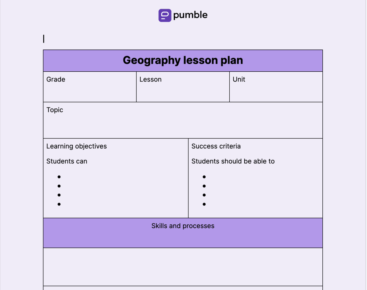 Geography lesson plan template