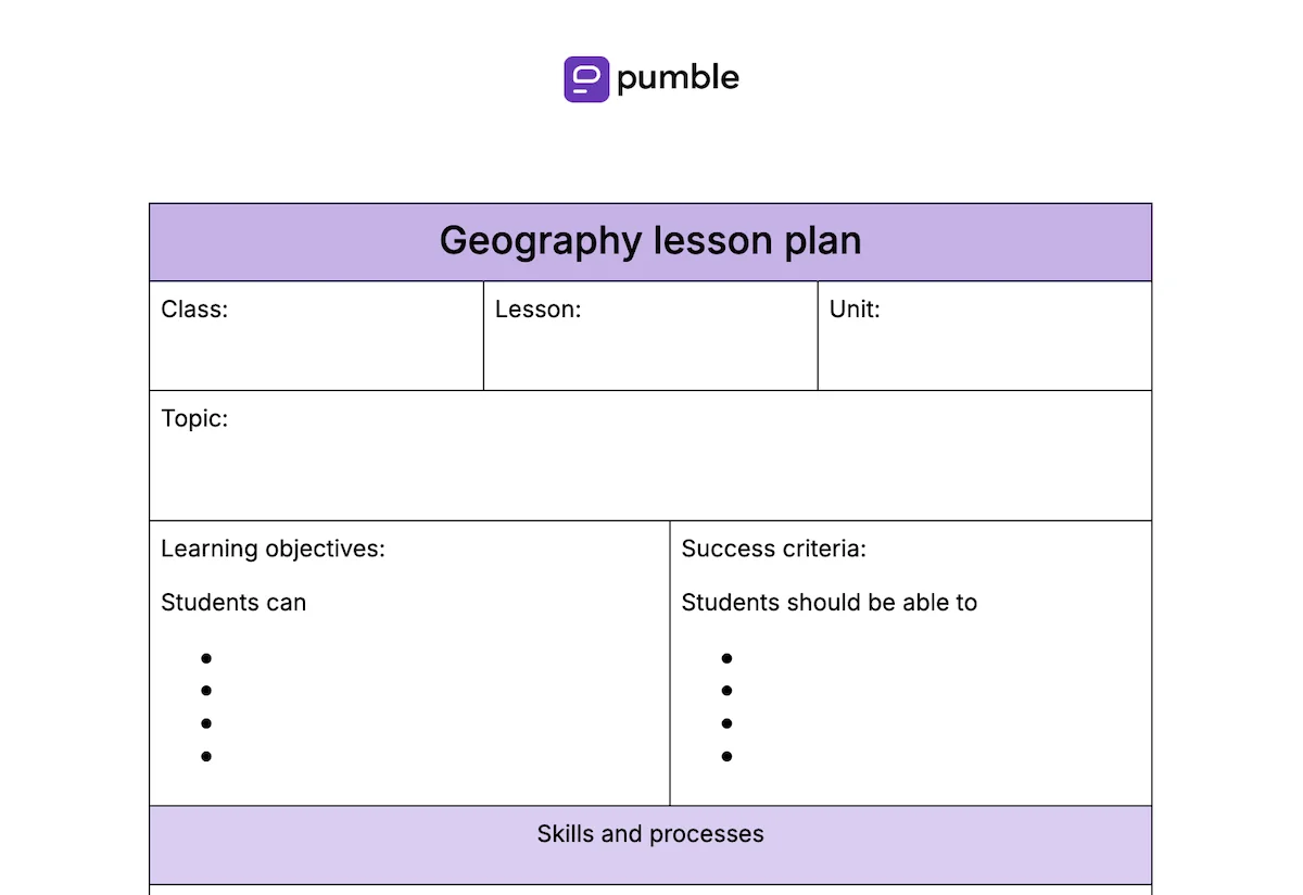 Geography lesson plan template