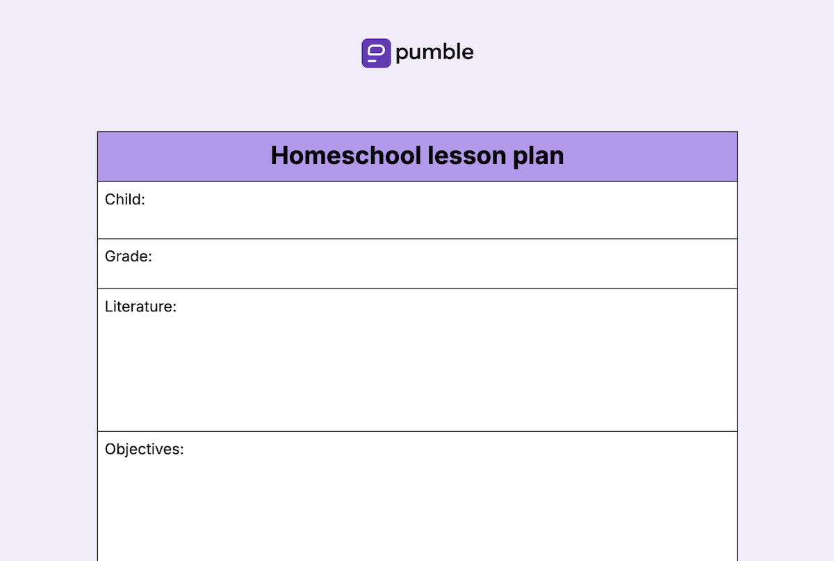 Homeschool lesson plan template