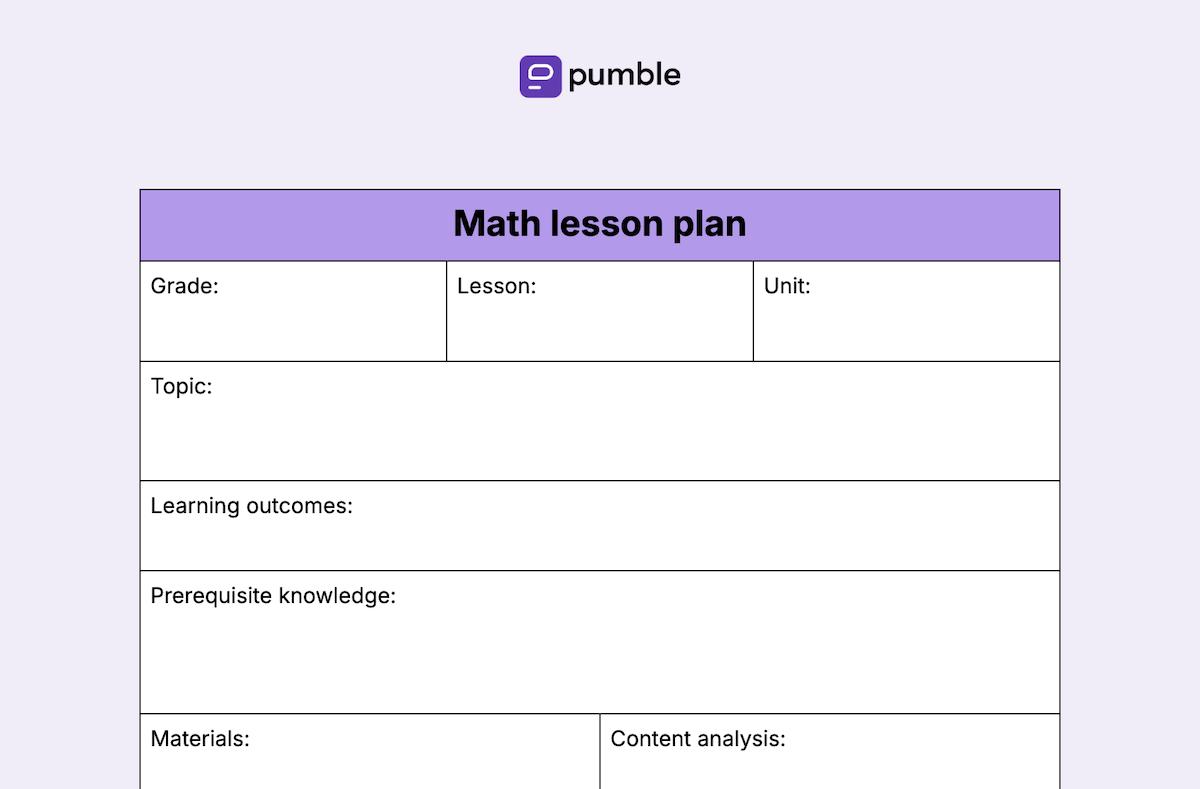 Math lesson plan template