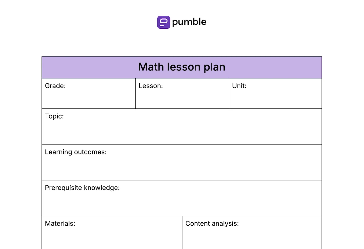 Math lesson plan template