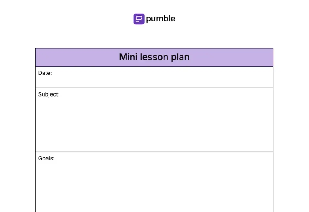 Mini lesson plan template