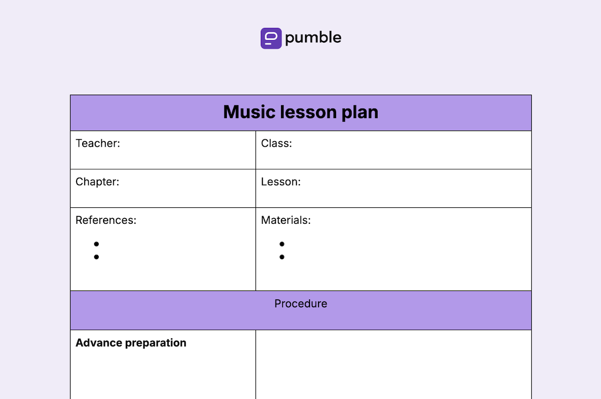 Music lesson plan template