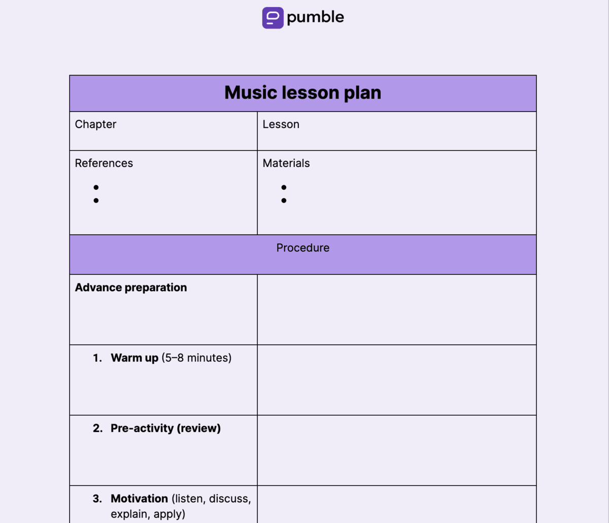 Music lesson plan template