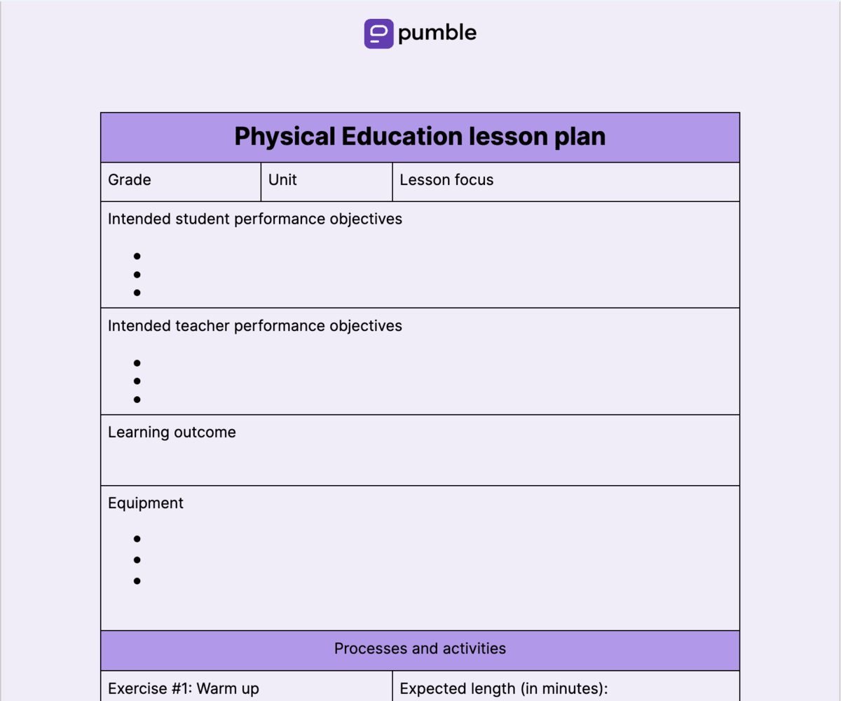 Physical Education lesson plan template