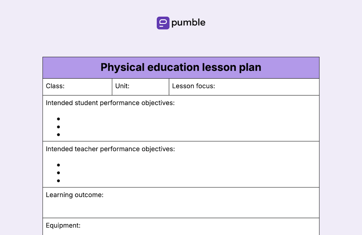 Physical education lesson plan template