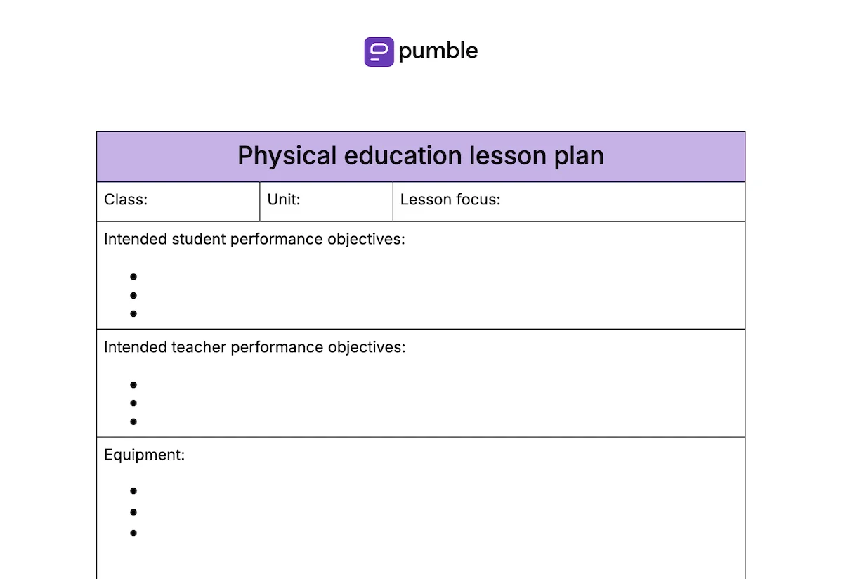 Physical education lesson plan template