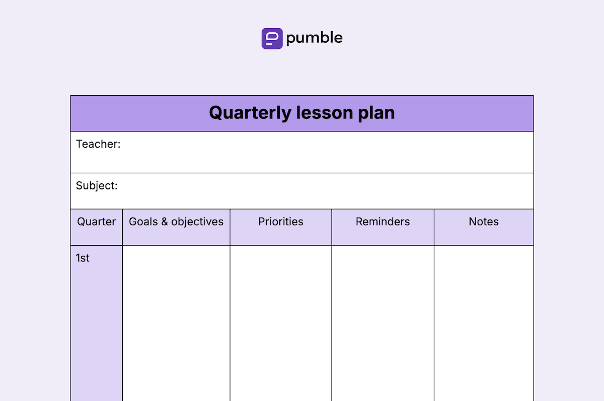 Quarterly lesson plan template