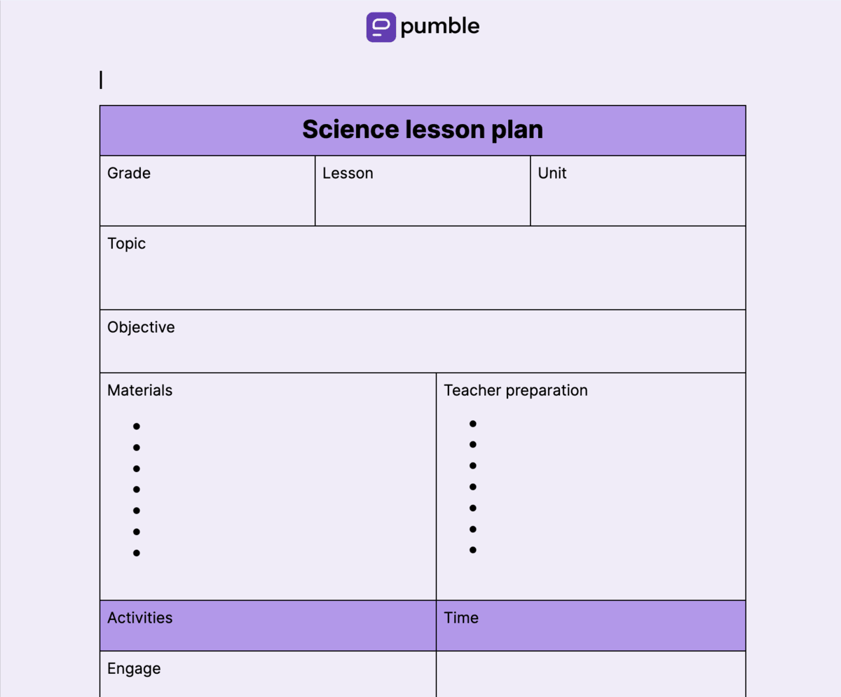 Science lesson plan template