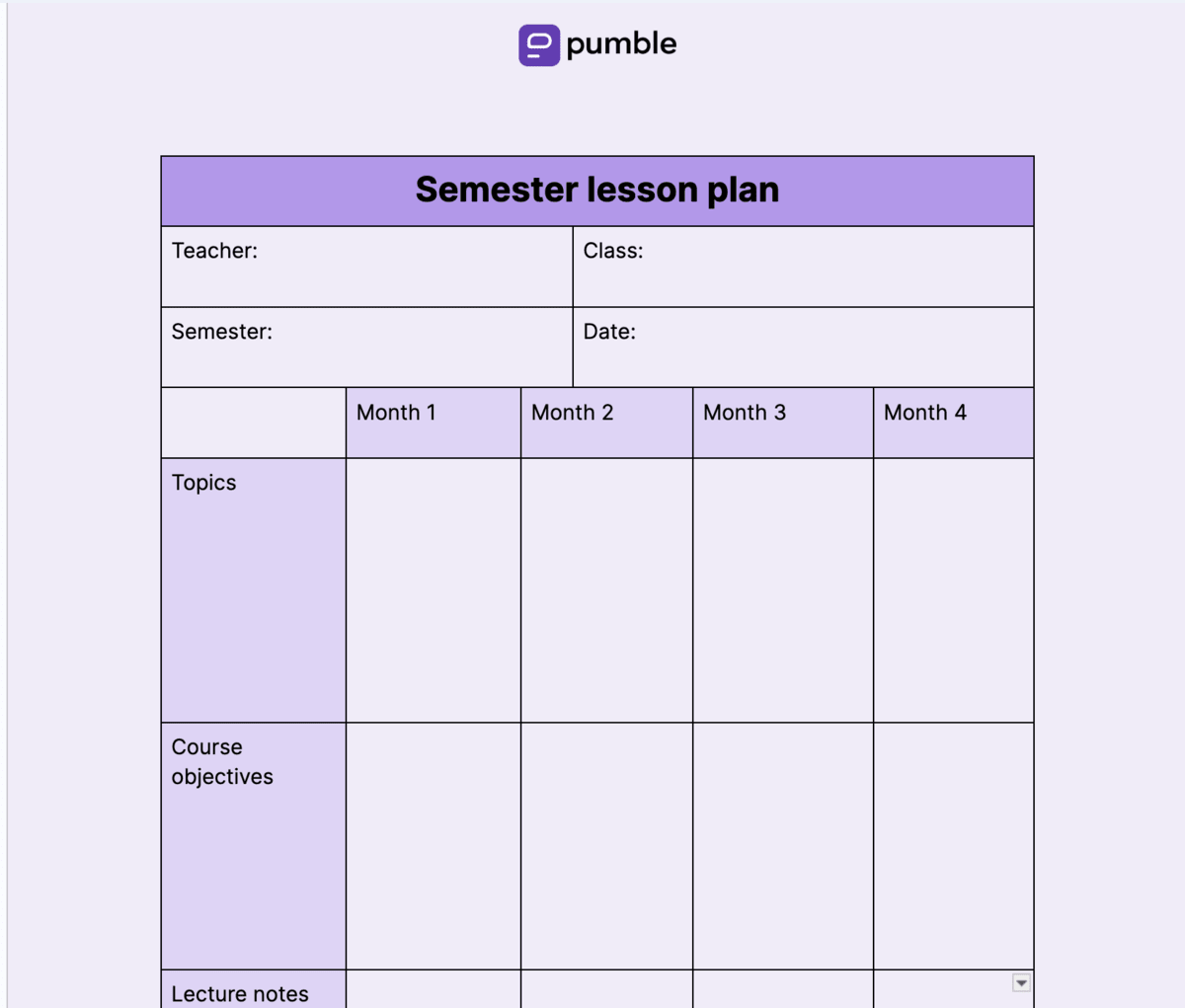 Semester lesson plan template