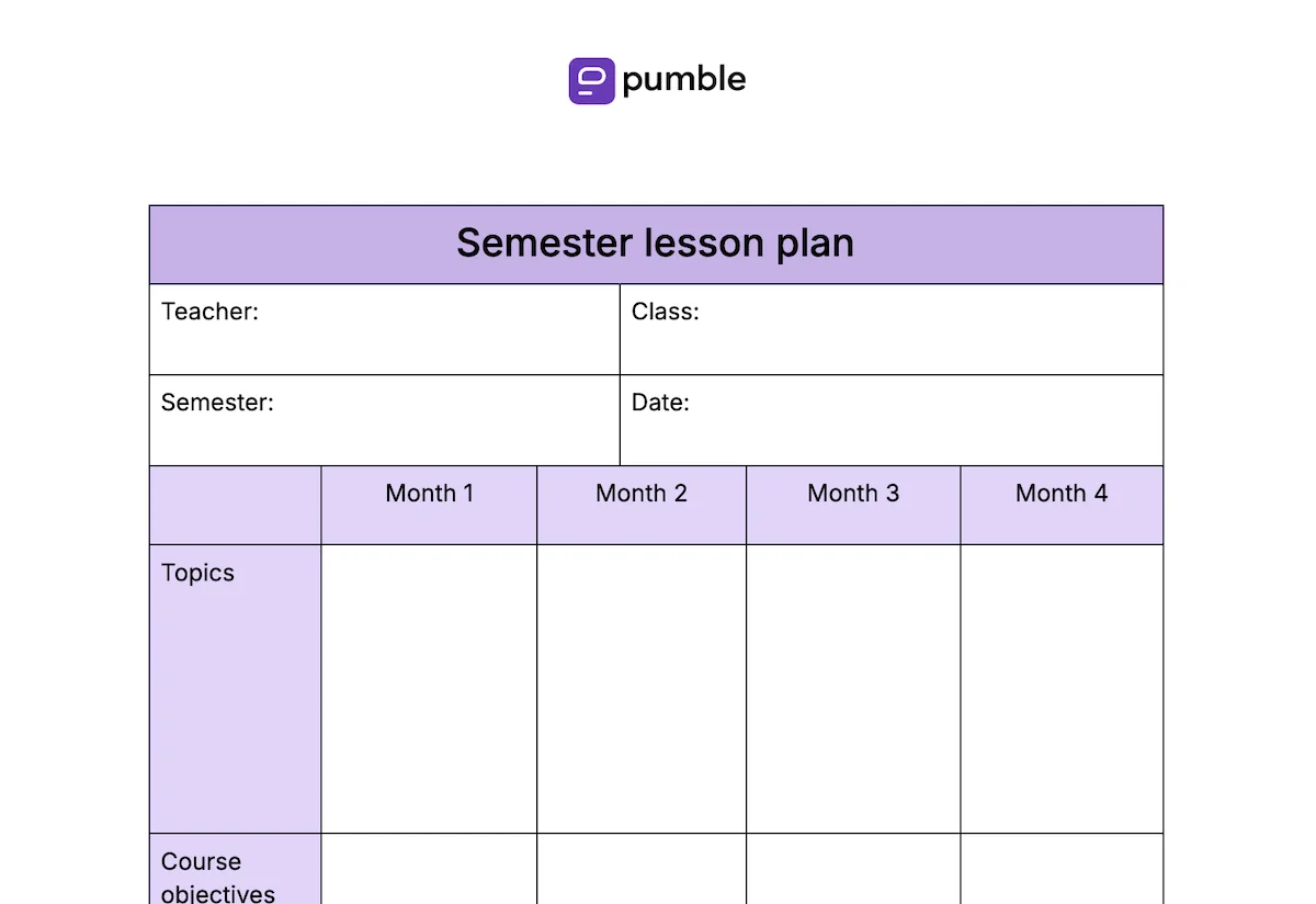 Semester lesson plan template