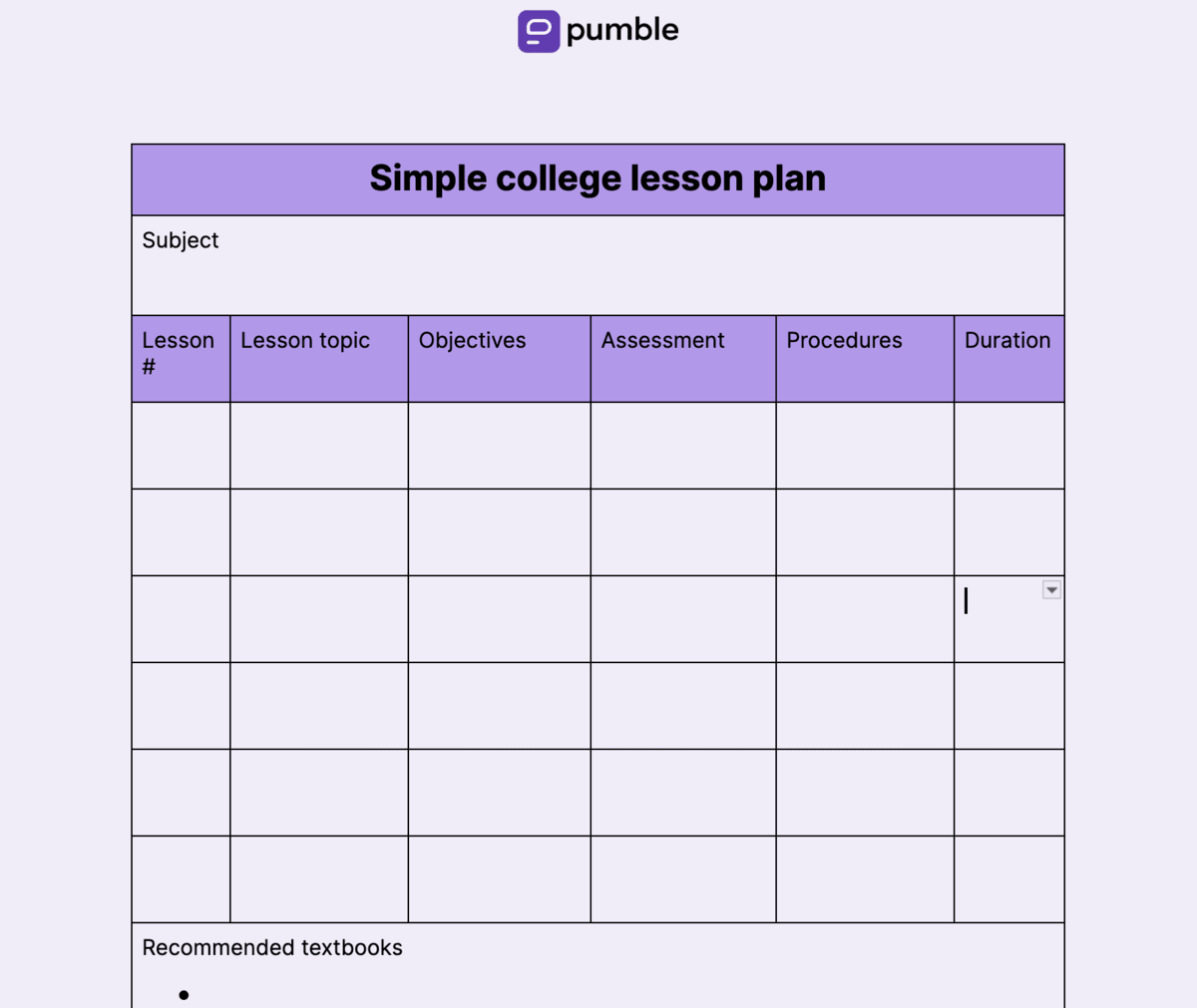Simple college lesson plan