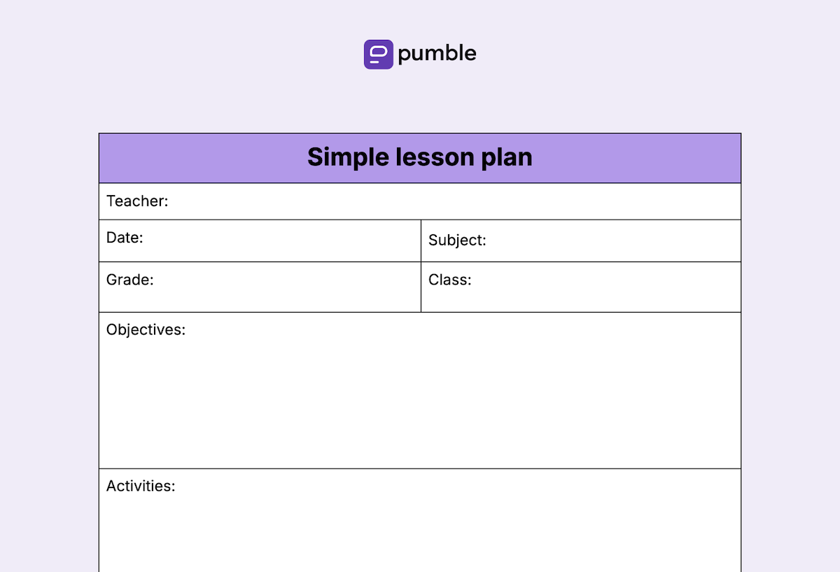 Simple lesson plan template